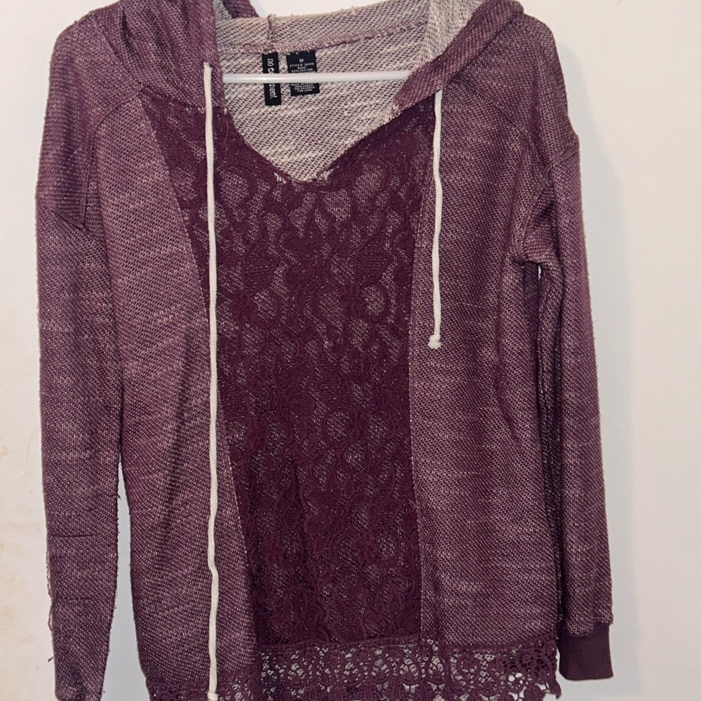 Women's Burgandy Lace Hoodie Top